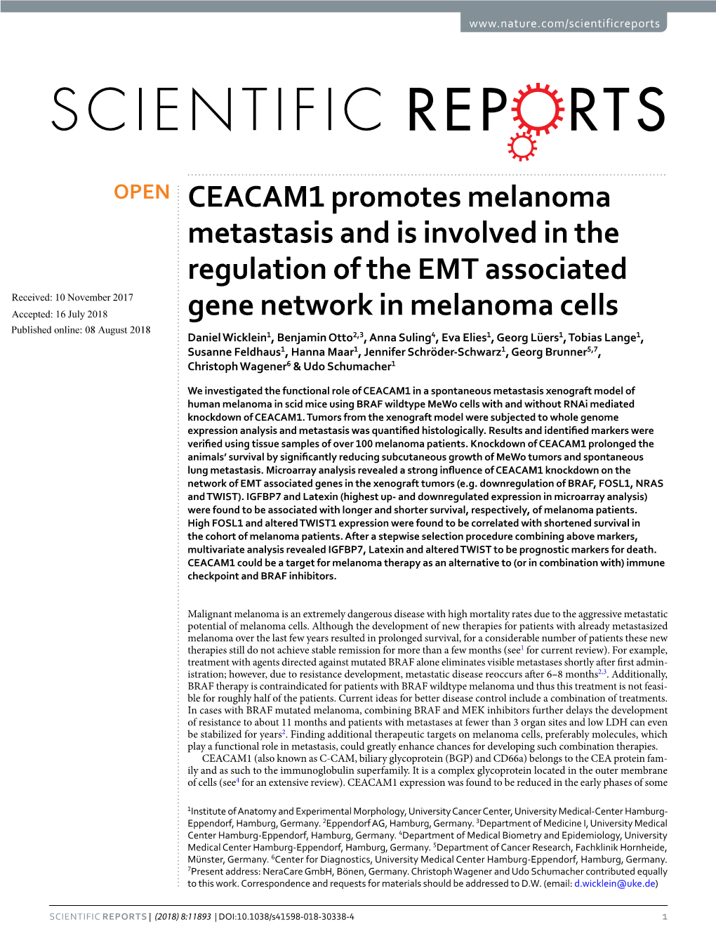 CEACAM1 Promotes Melanoma Metastasis and Is Involved in The