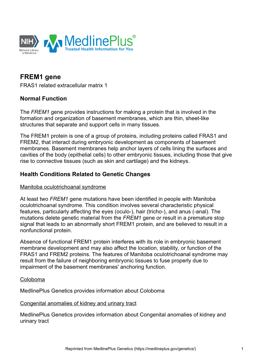 FREM1 Gene FRAS1 Related Extracellular Matrix 1