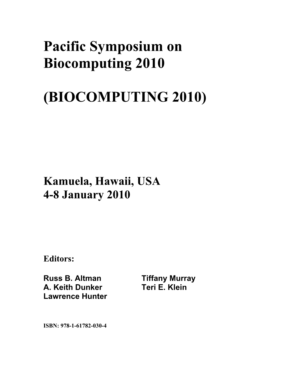 Pacific Symposium on Biocomputing 2010