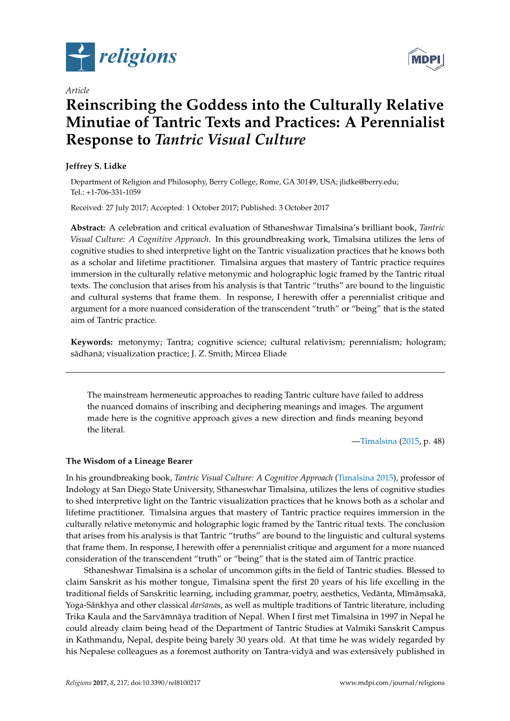 Reinscribing the Goddess Into the Culturally Relative Minutiae of Tantric Texts and Practices: a Perennialist Response to Tantric Visual Culture