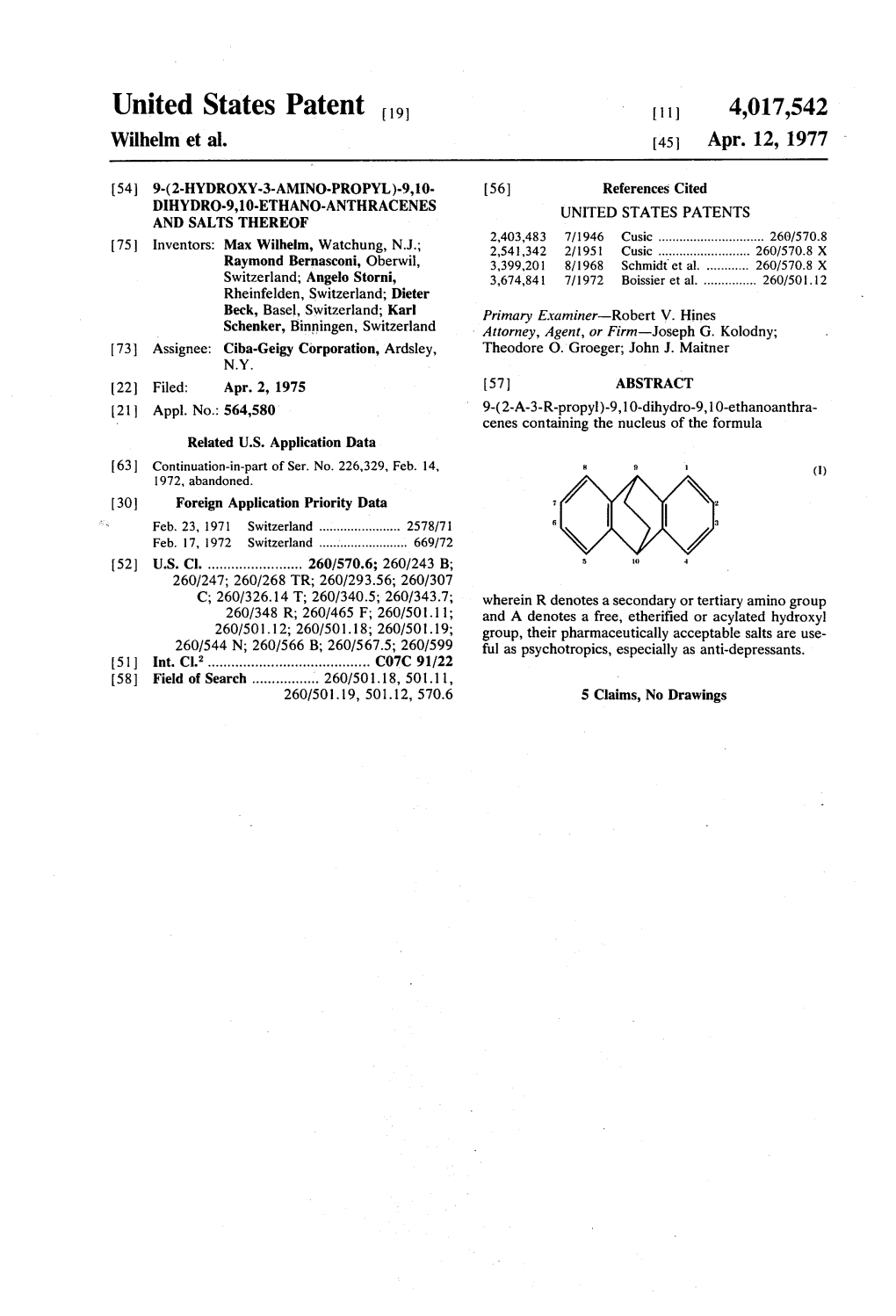 United States Patent to 11) 4,017,542 Wilhelm Et Al