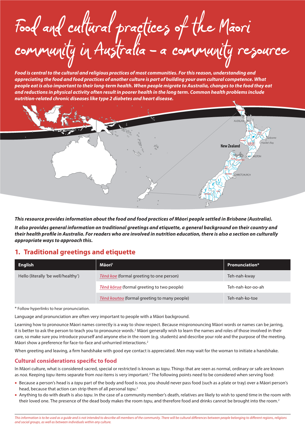 Food and Cultural Practices of the Maori Community in Australia