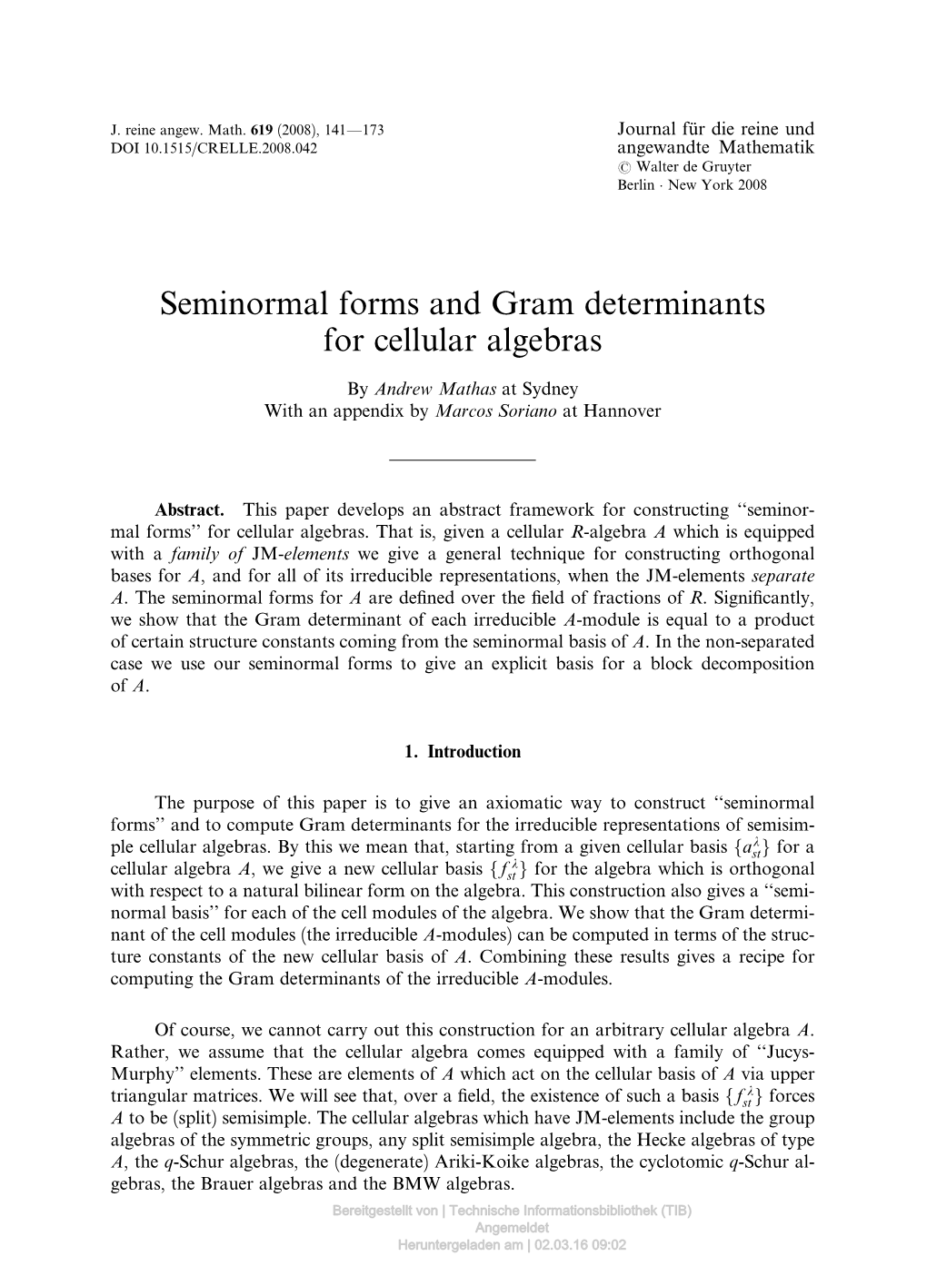 Seminormal Forms and Gram Determinants for Cellular Algebras