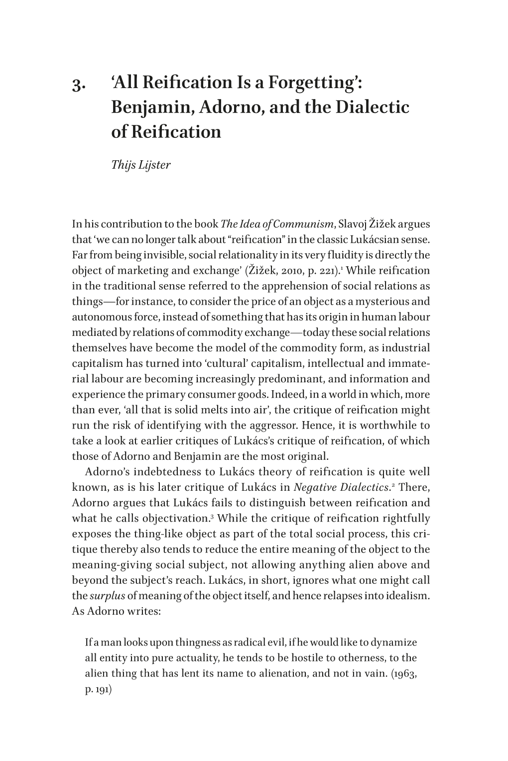 3. 'All Reification Is a Forgetting' : Benjamin, Adorno, and the Dialectic