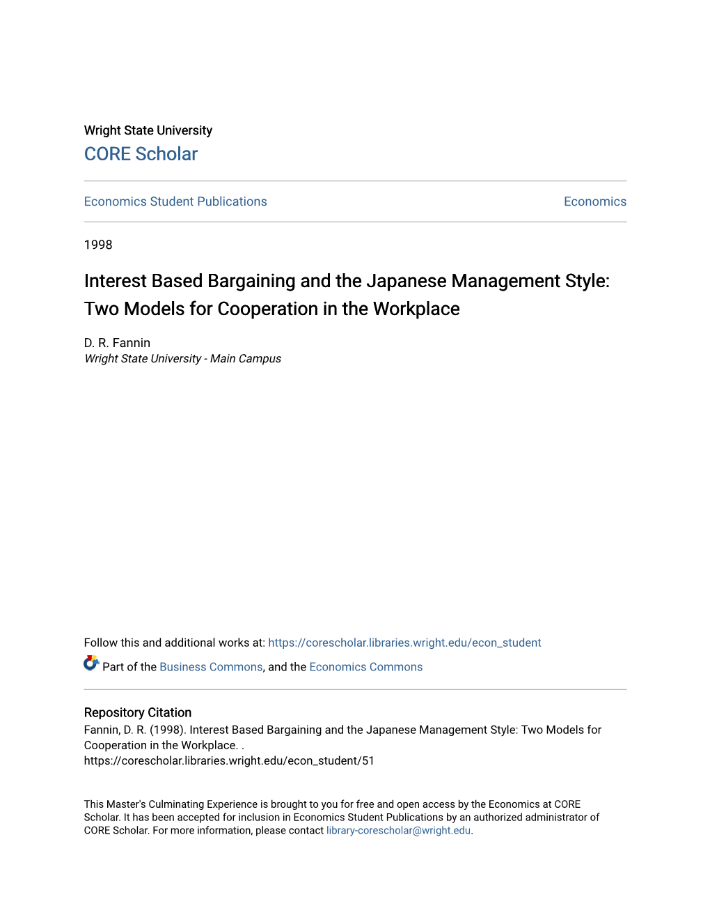 Interest Based Bargaining and the Japanese Management Style: Two Models for Cooperation in the Workplace