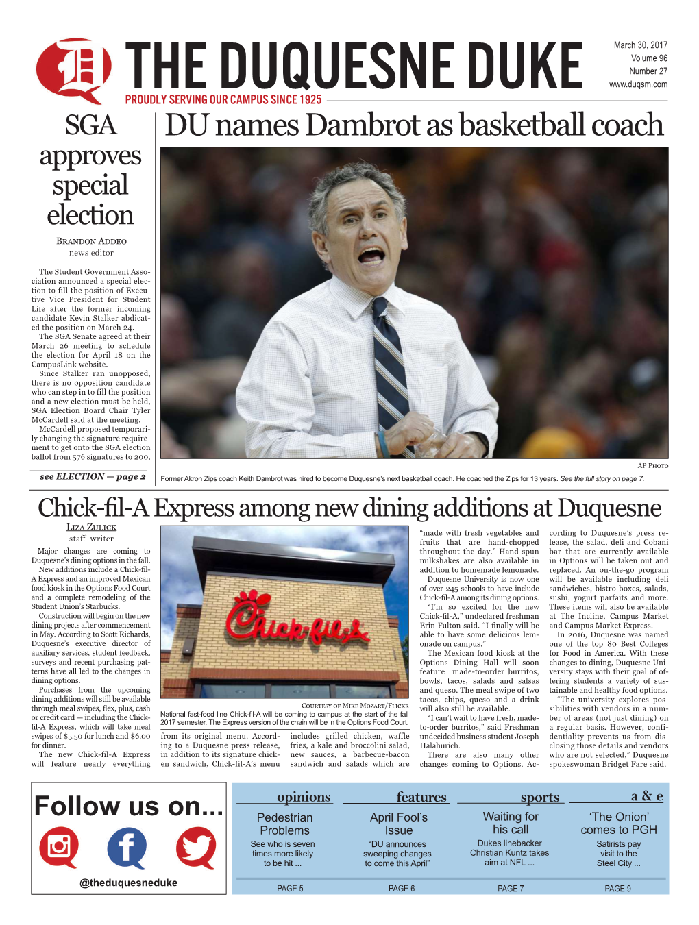 DU Names Dambrot As Basketball Coach Approves Special Election Brandon Addeo News Editor