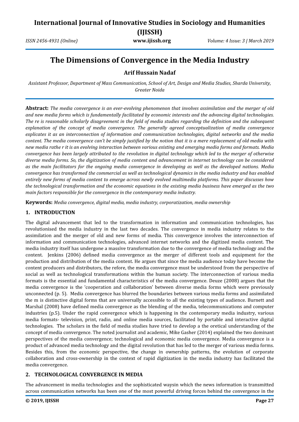 The Dimensions of Convergence in the Media Industry