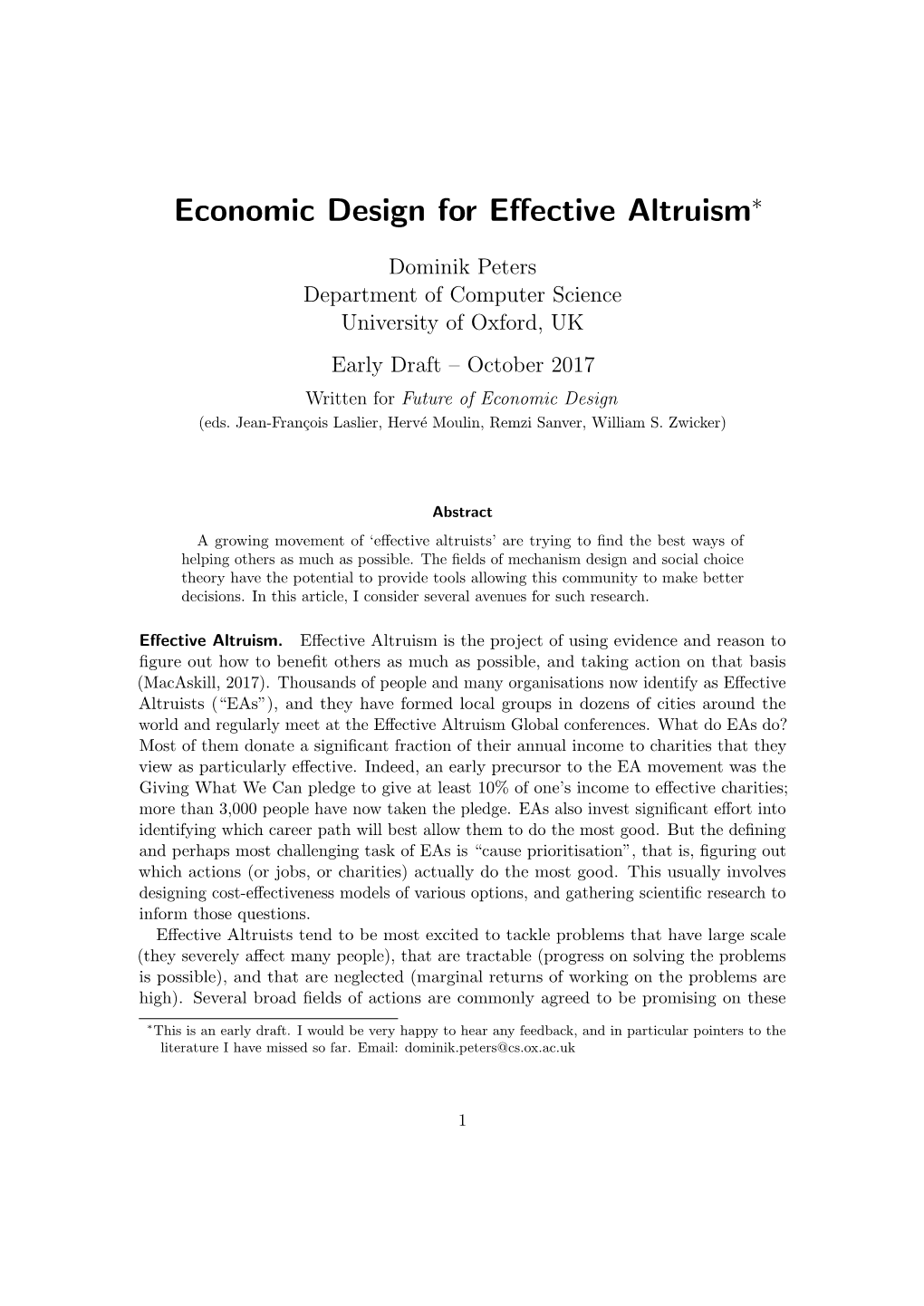 Economic Design for Effective Altruism