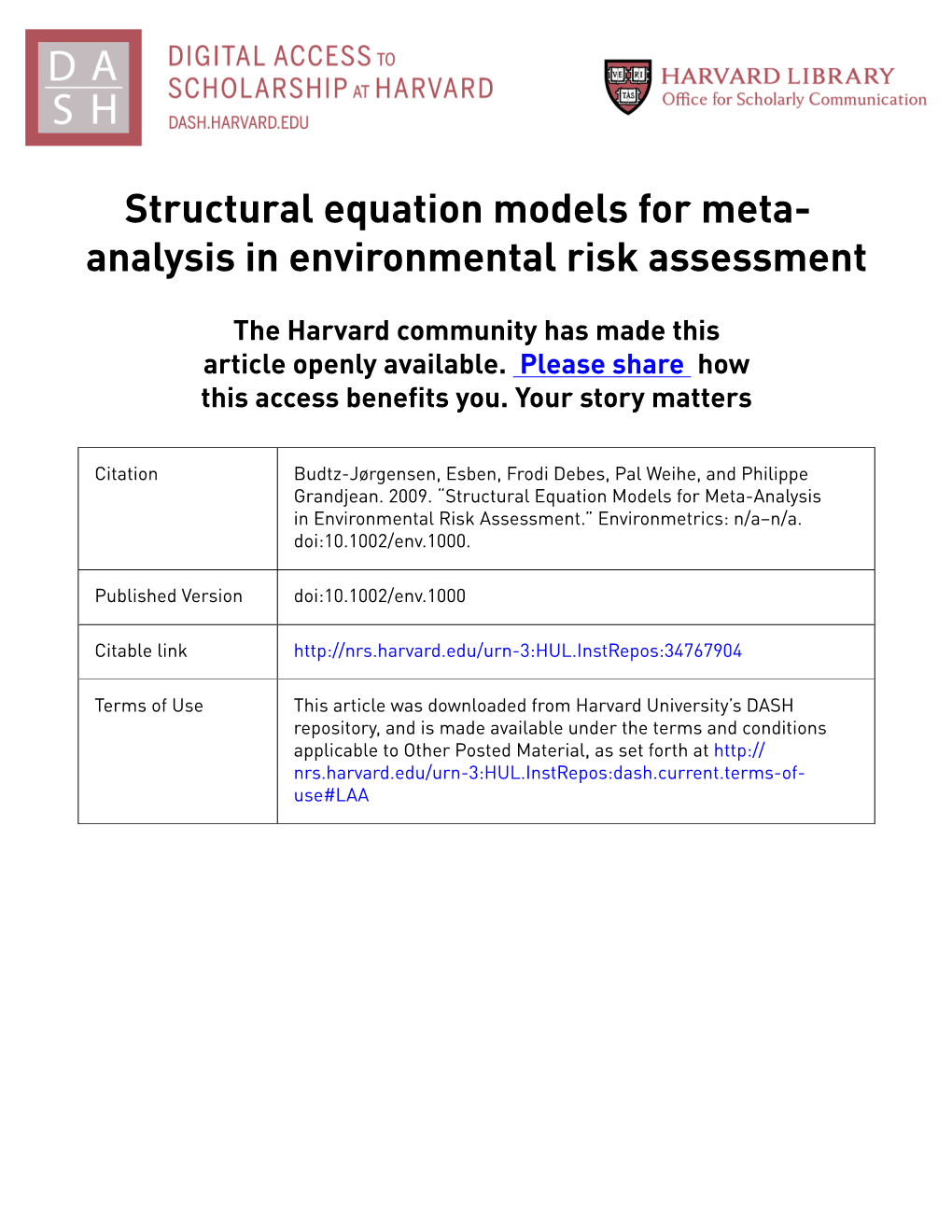 Structural Equation Models for Meta- Analysis in Environmental Risk Assessment