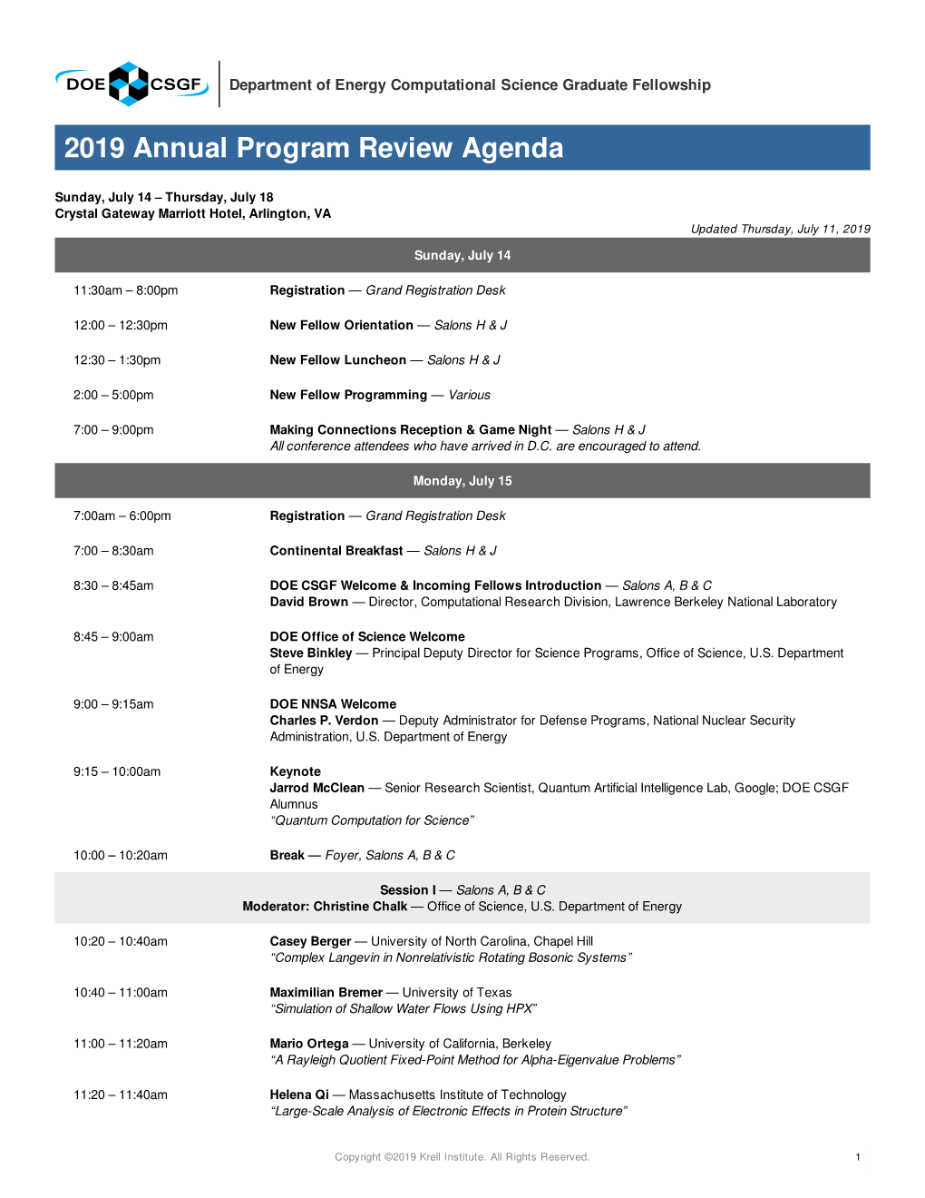 CSGF Annual Program Review Agenda