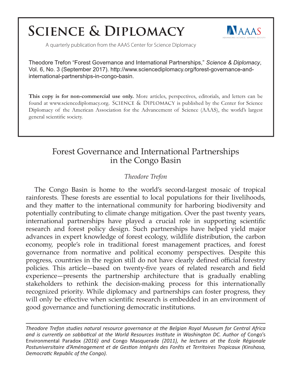 Forest Governance and International Partnerships in the Congo Basin