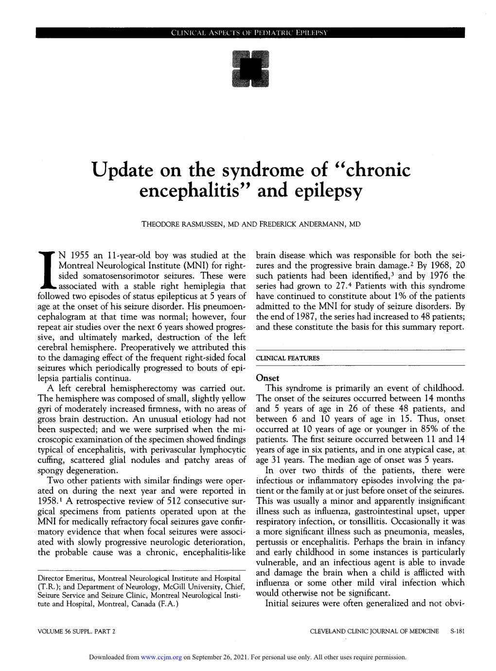 "Chronic Encephalitis" and Epilepsy