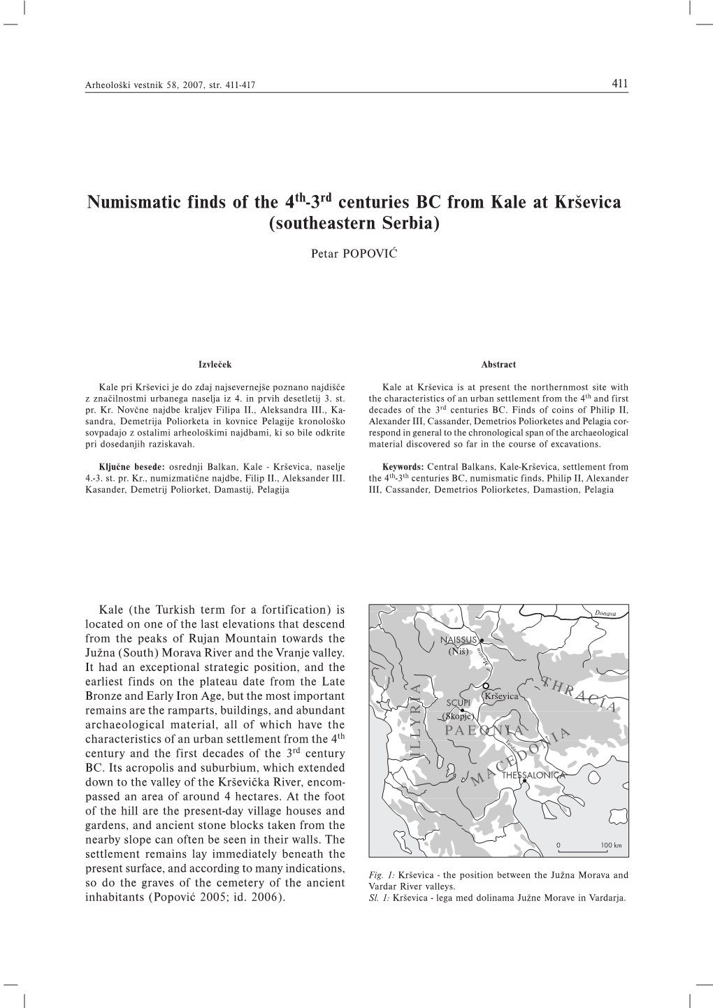 Numismatic Finds of the 4Th-3Rd Centuries BC from Kale at Krševica (Southeastern Serbia)