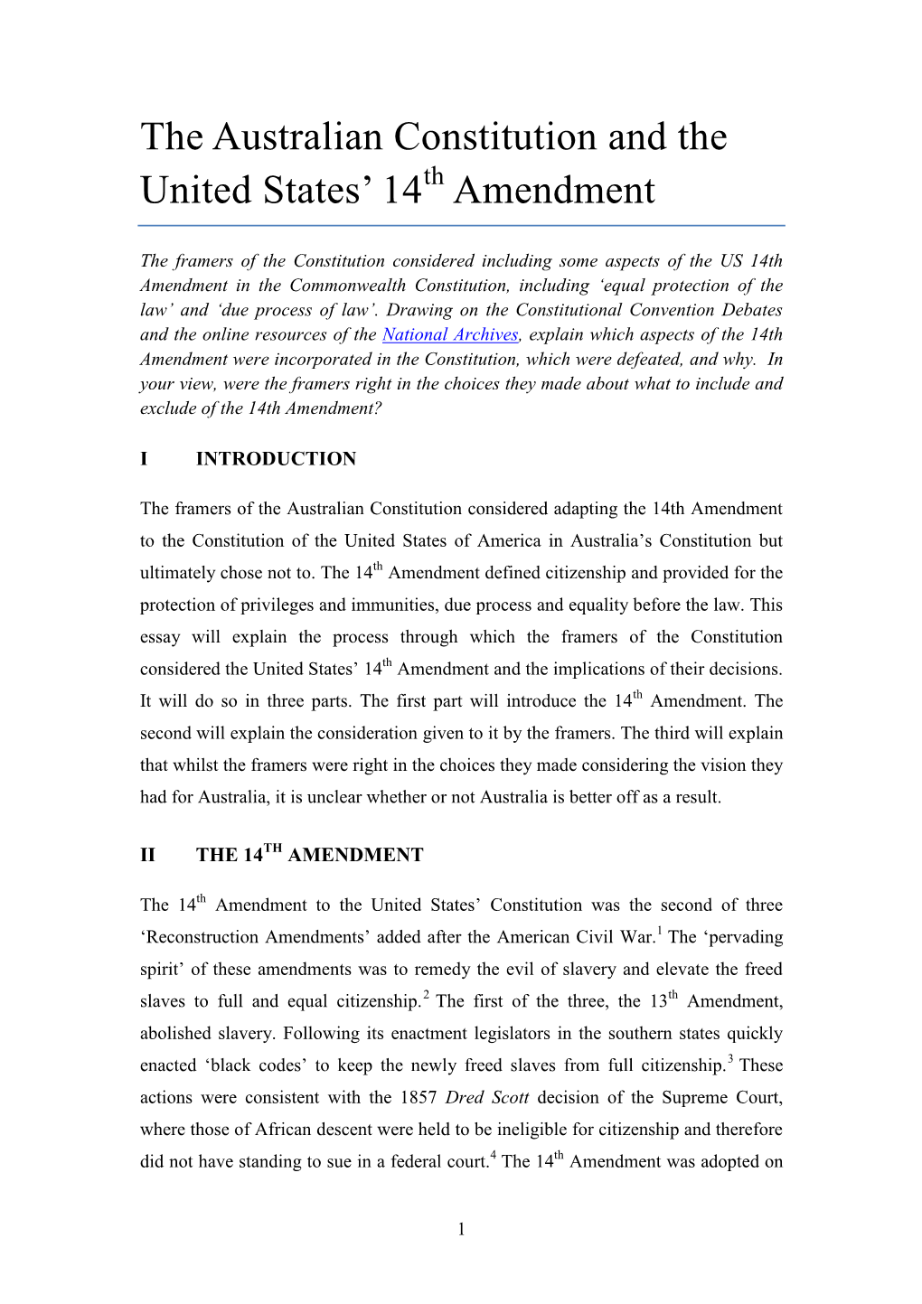 The Australian Constitution and the United States' 14 Amendment