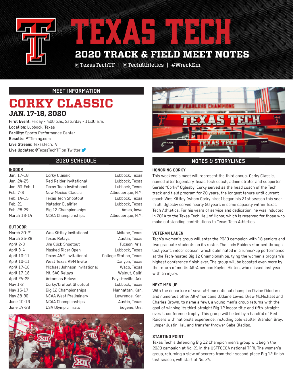 TEXAS TECH 2020 TRACK & FIELD MEET NOTES @Texastechtf | @Techathletics | #Wreckem