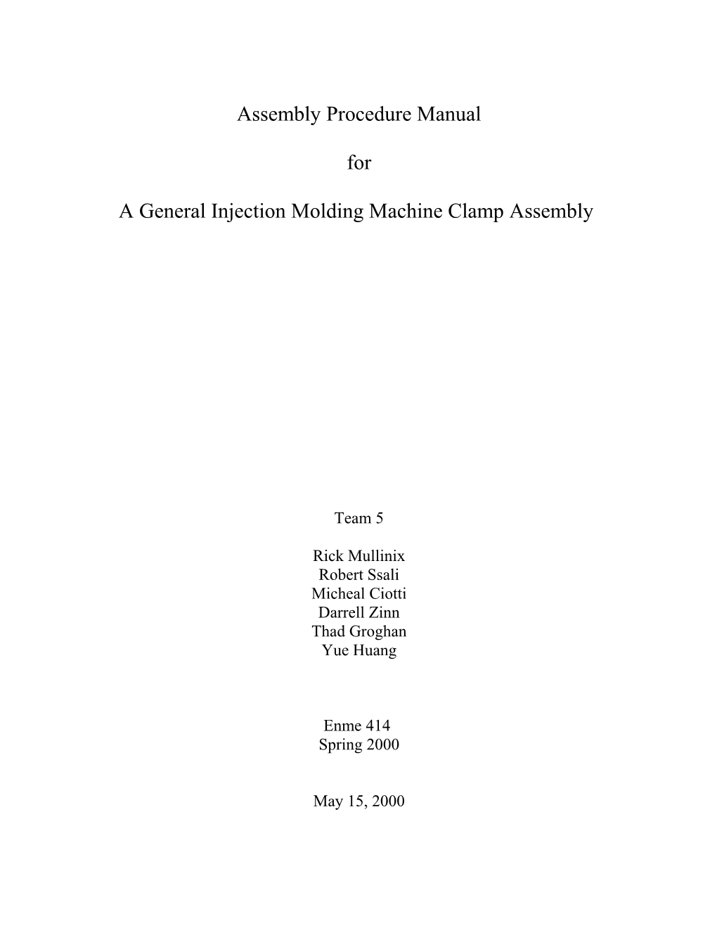 Assembly Procedure Manual