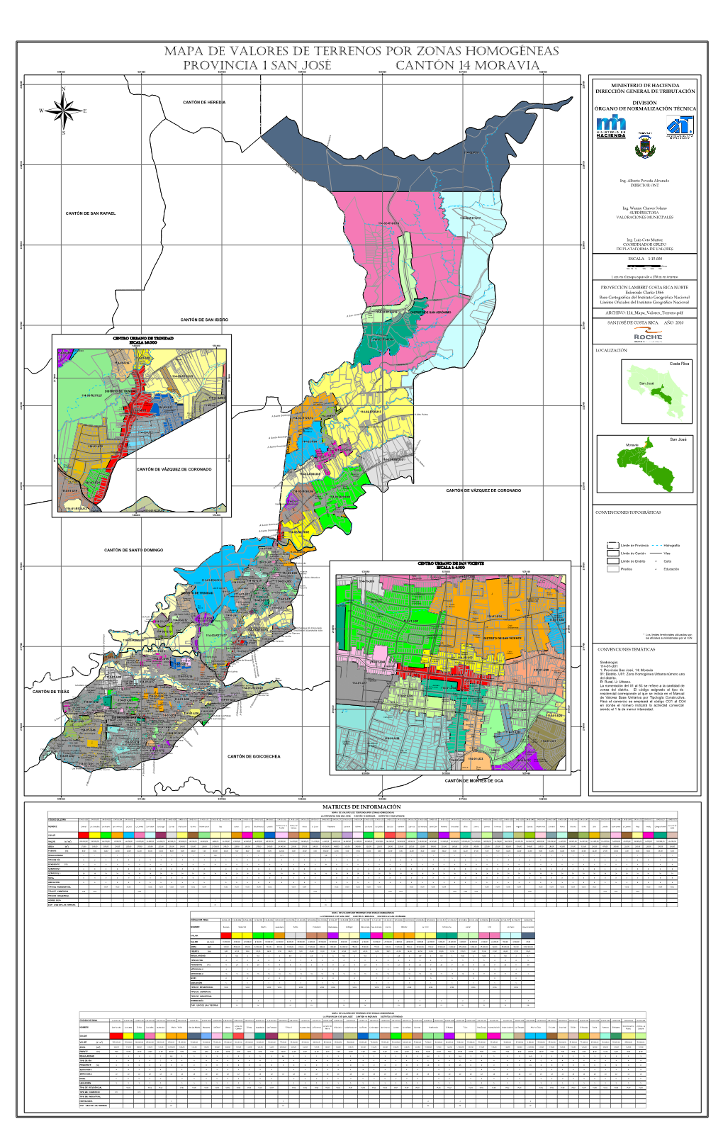 Mapa Del Cantón Moravia 14, Distrito 01 a 03