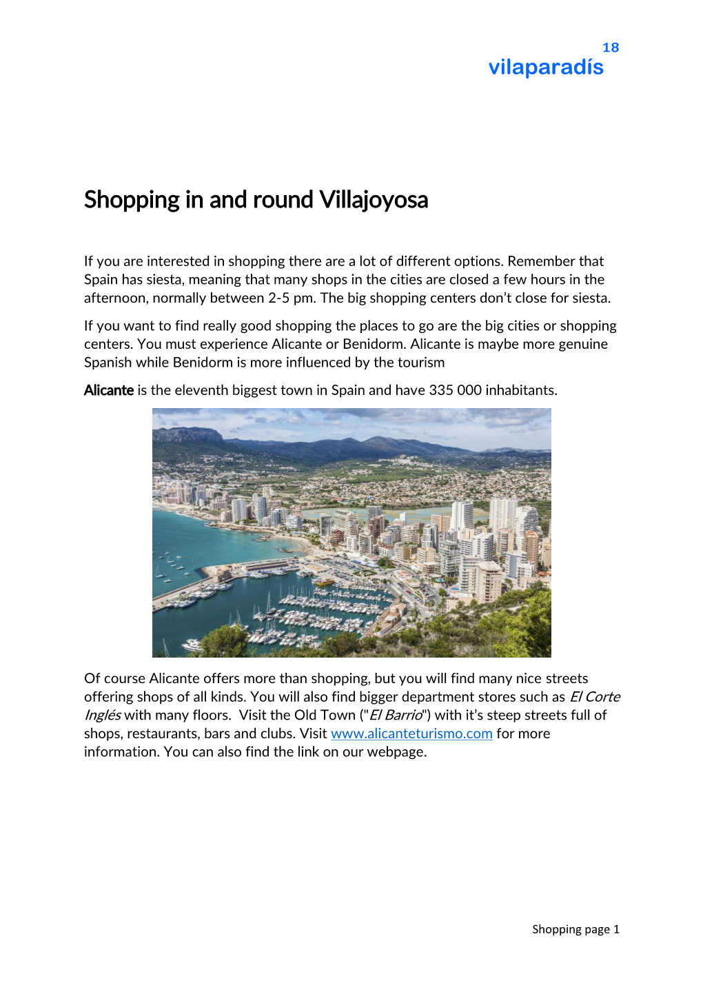 Shopping in and Round Villajoyosa