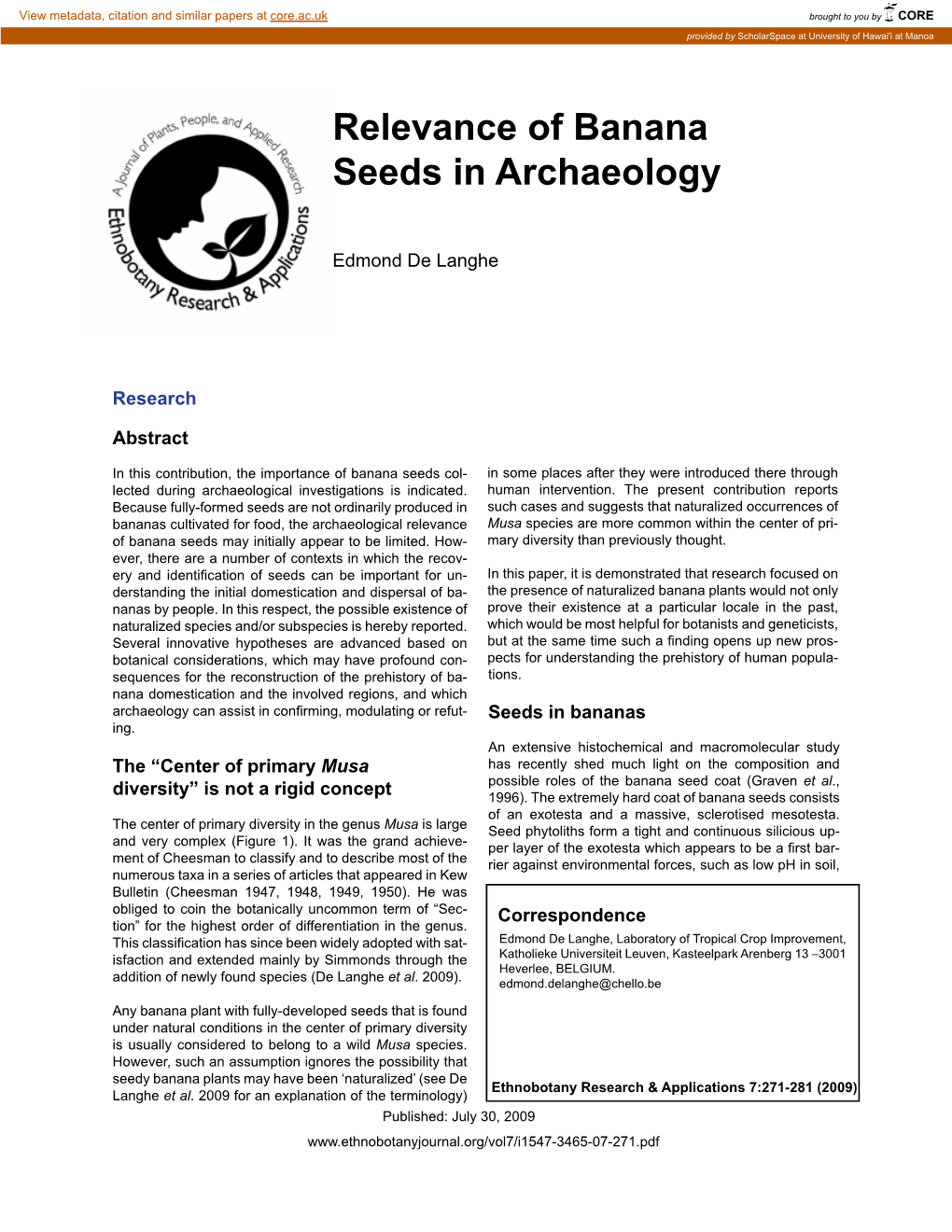 Relevance of Banana Seeds in Archaeology