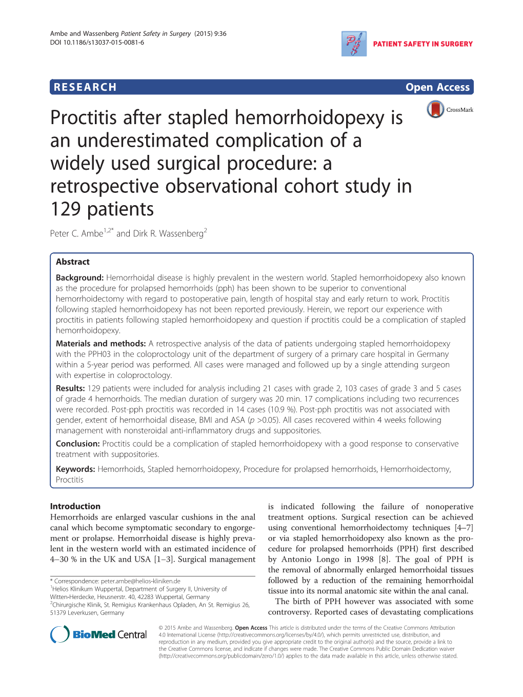 Proctitis After Stapled Hemorrhoidopexy Is an Underestimated Complication of a Widely Used Surgical Procedure