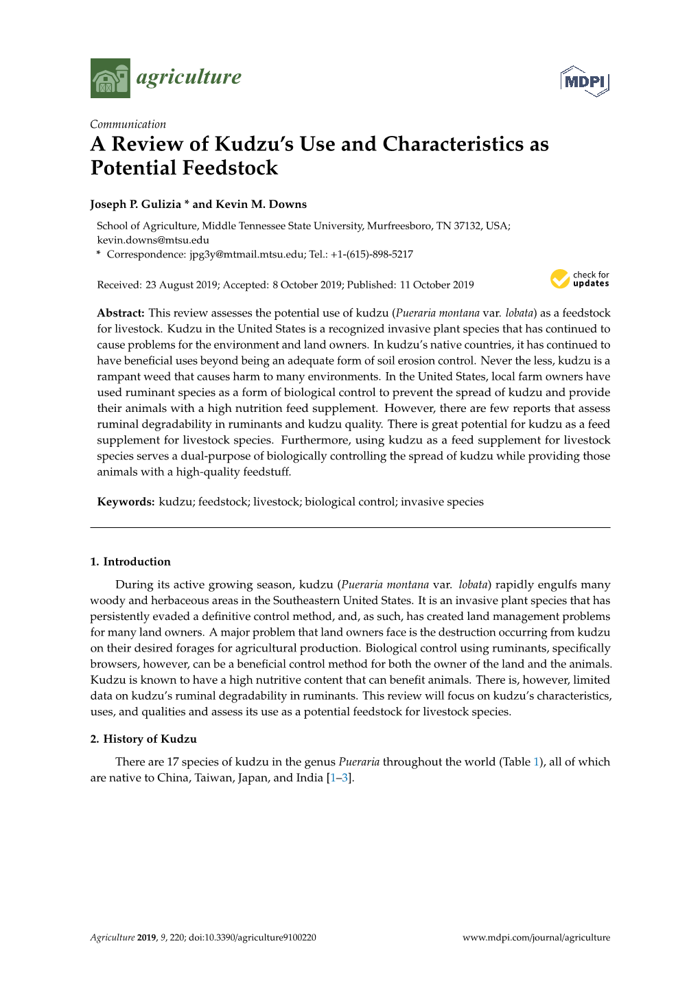 A Review of Kudzu's Use and Characteristics As Potential Feedstock