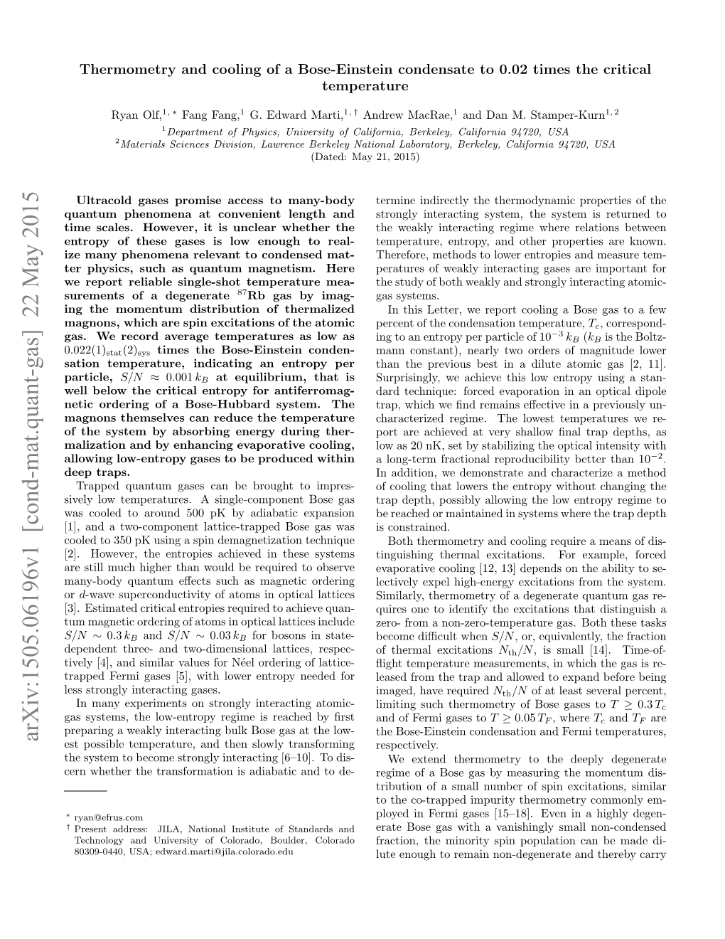 Thermometry and Cooling of a Bose-Einstein Condensate to 0.02 Times the Critical Temperature