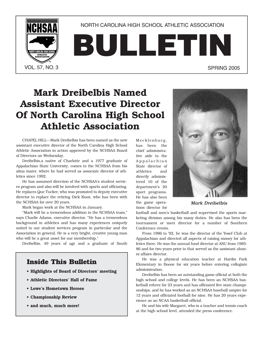 Mark Dreibelbis Named Assistant Executive Director of North Carolina High School Athletic Association