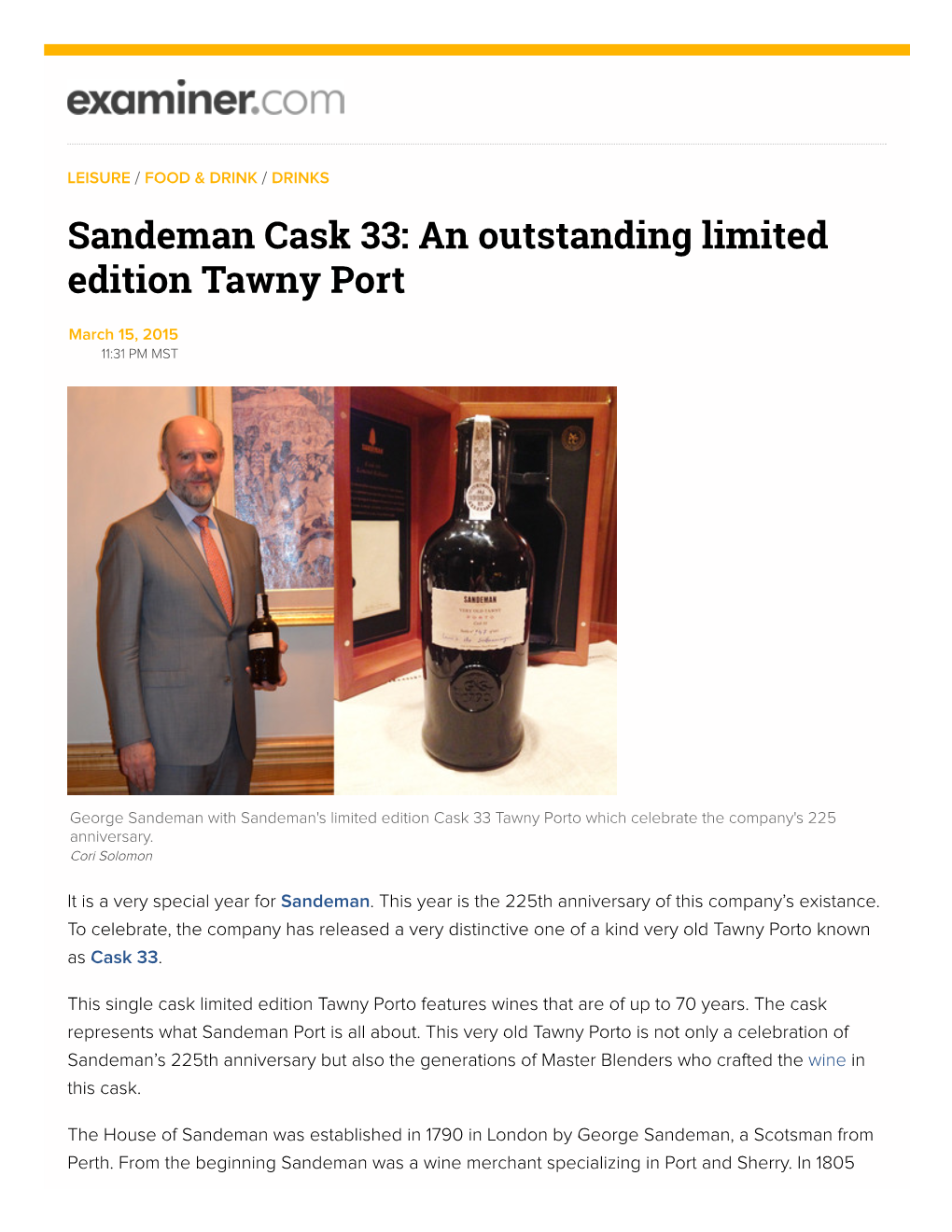 Sandeman Cask 33: an Outstanding Limited Edition Tawny Port