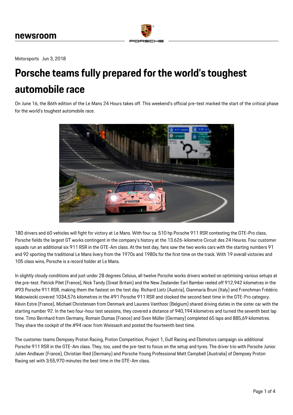 Porsche Teams Fully Prepared for the World's Toughest Automobile Race
