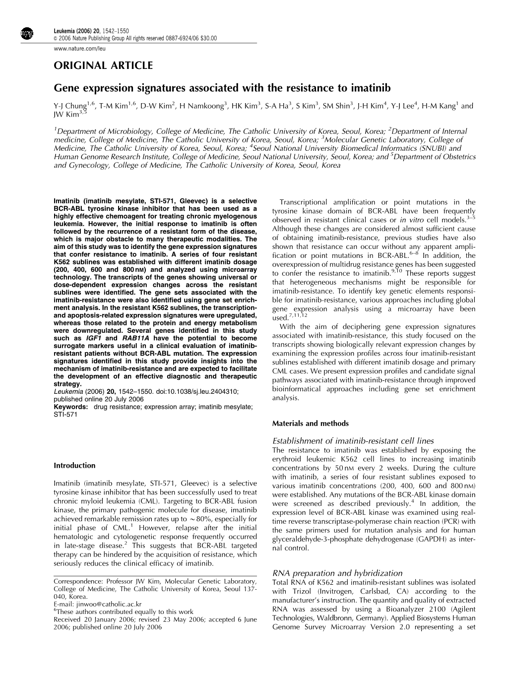 ORIGINAL ARTICLE Gene Expression Signatures Associated with The