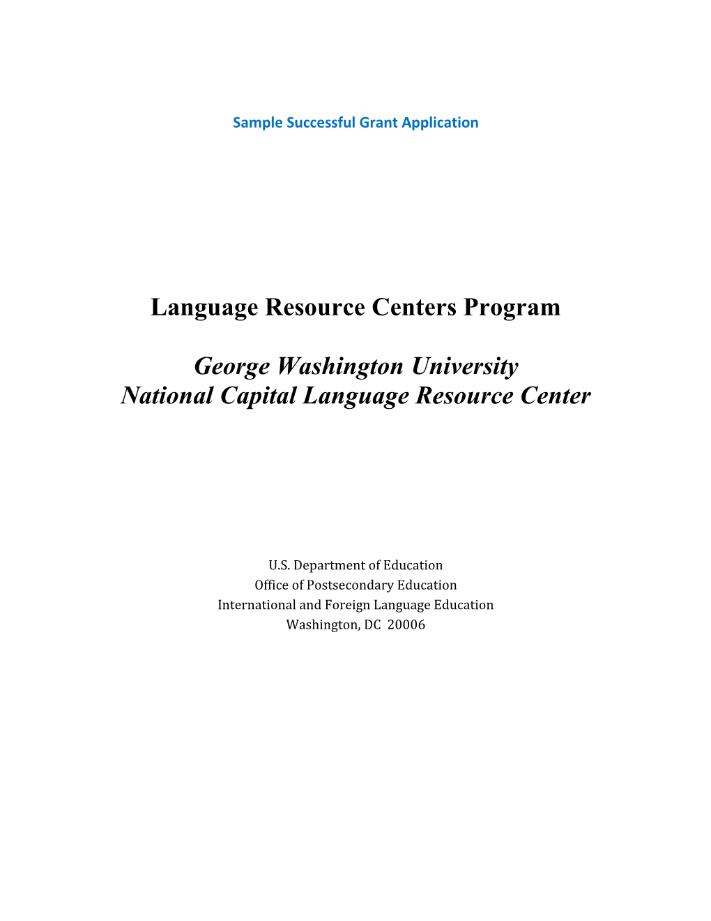 Language Resource Centers Program George Washington University