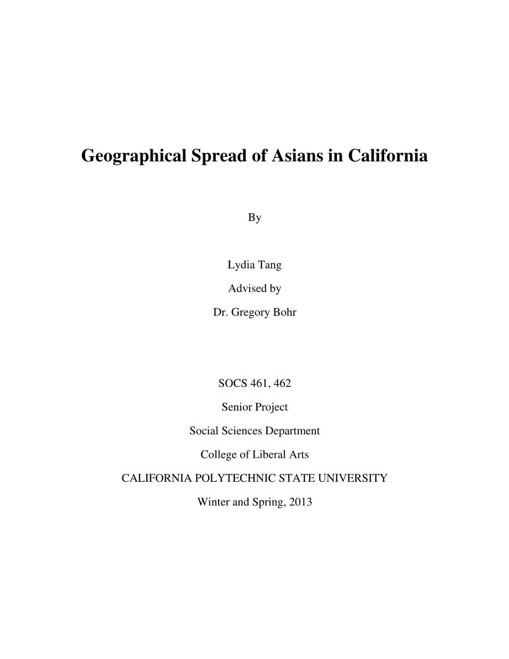 Geographical Spread of Asians in California