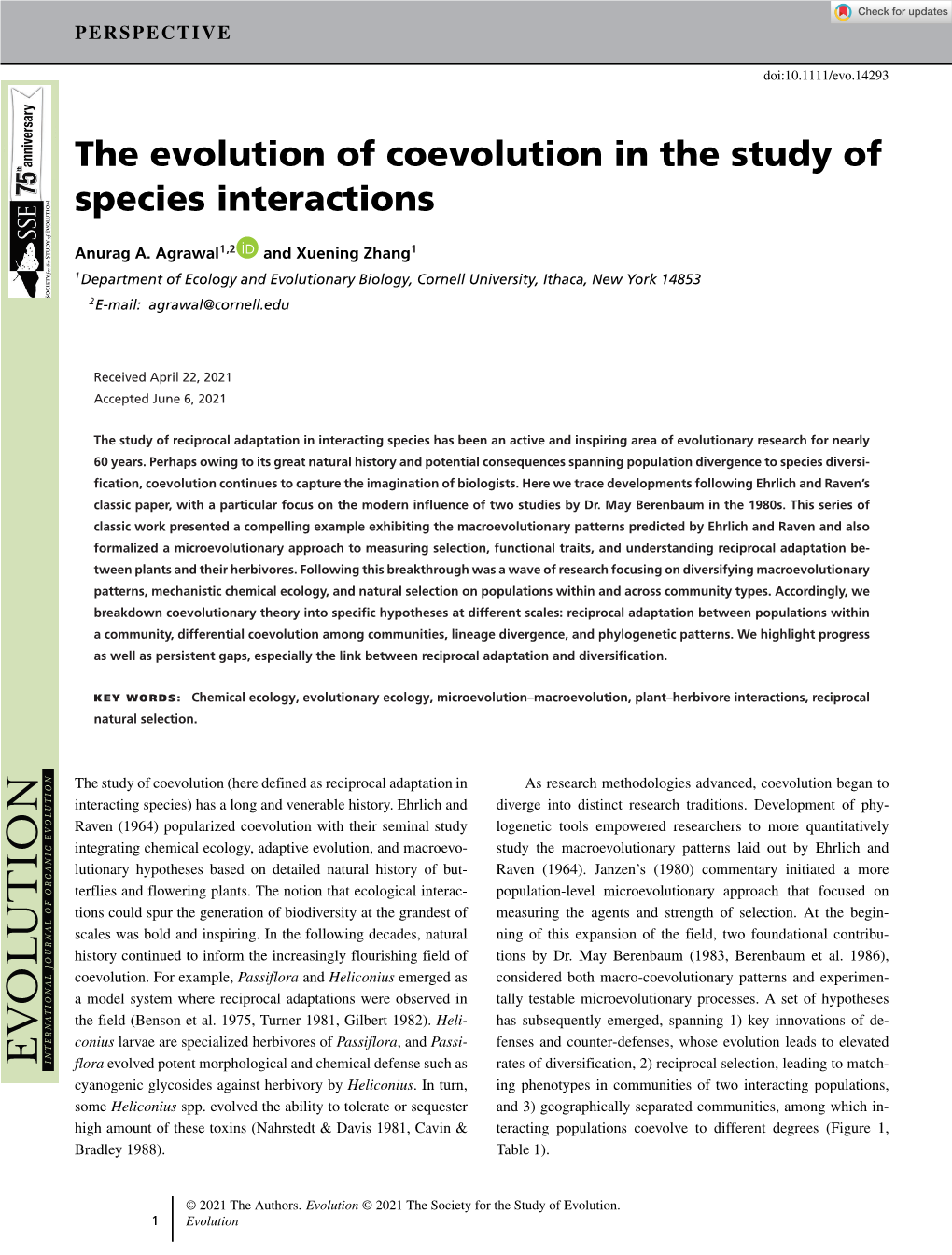 The Evolution of Coevolution in the Study of Species Interactions