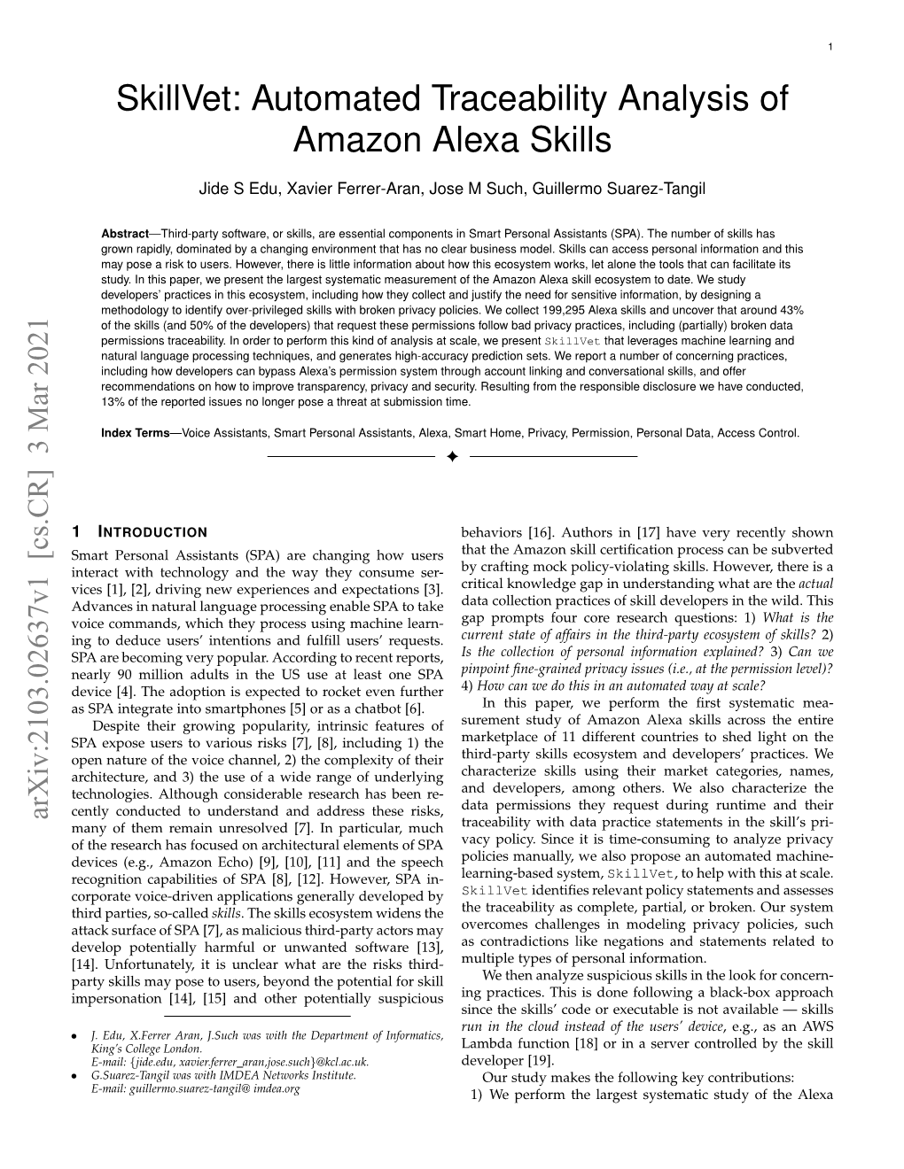 Skillvet: Automated Traceability Analysis of Amazon Alexa Skills