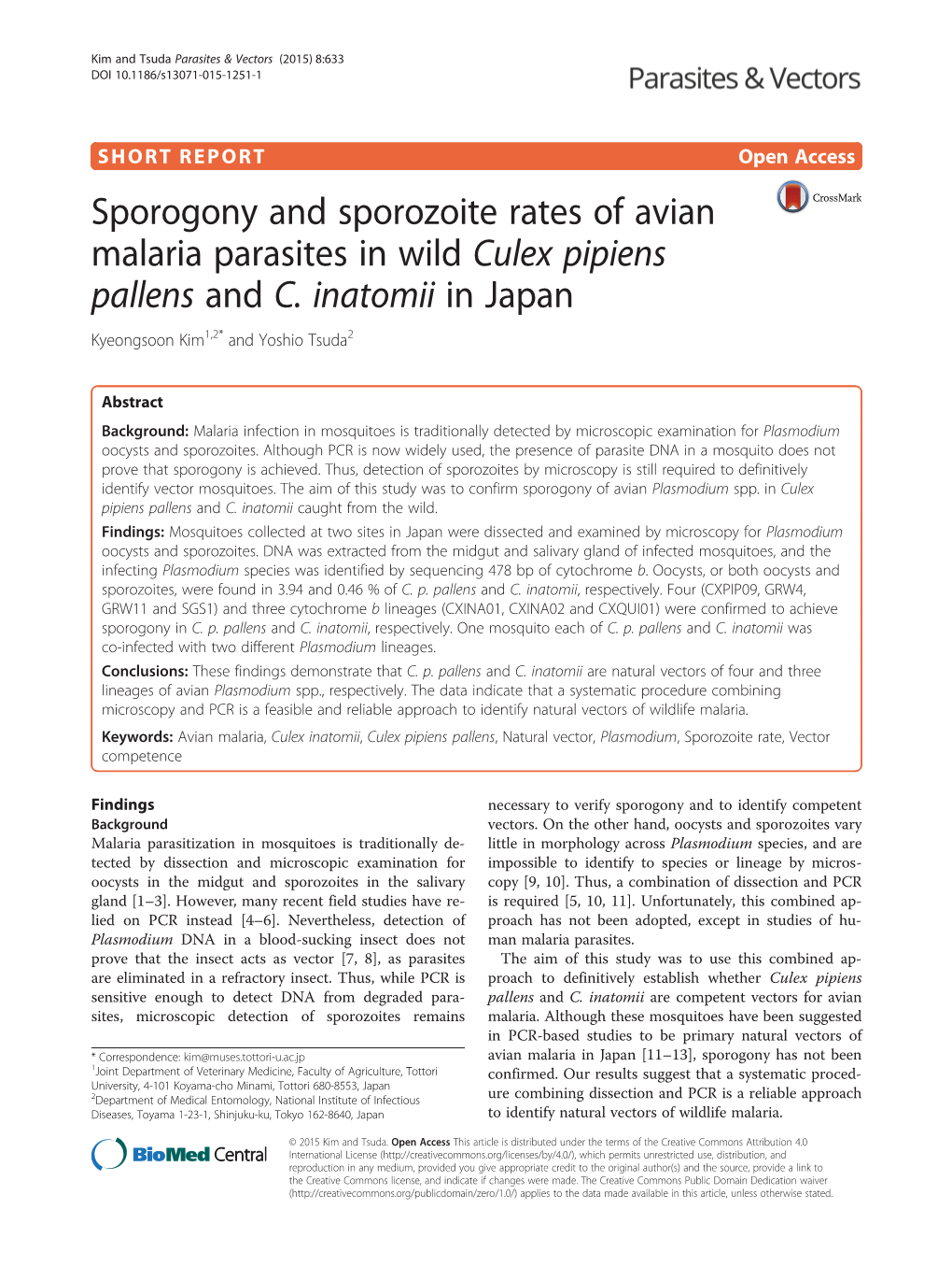 Sporogony and Sporozoite Rates of Avian Malaria Parasites in Wild Culex Pipiens Pallens and C