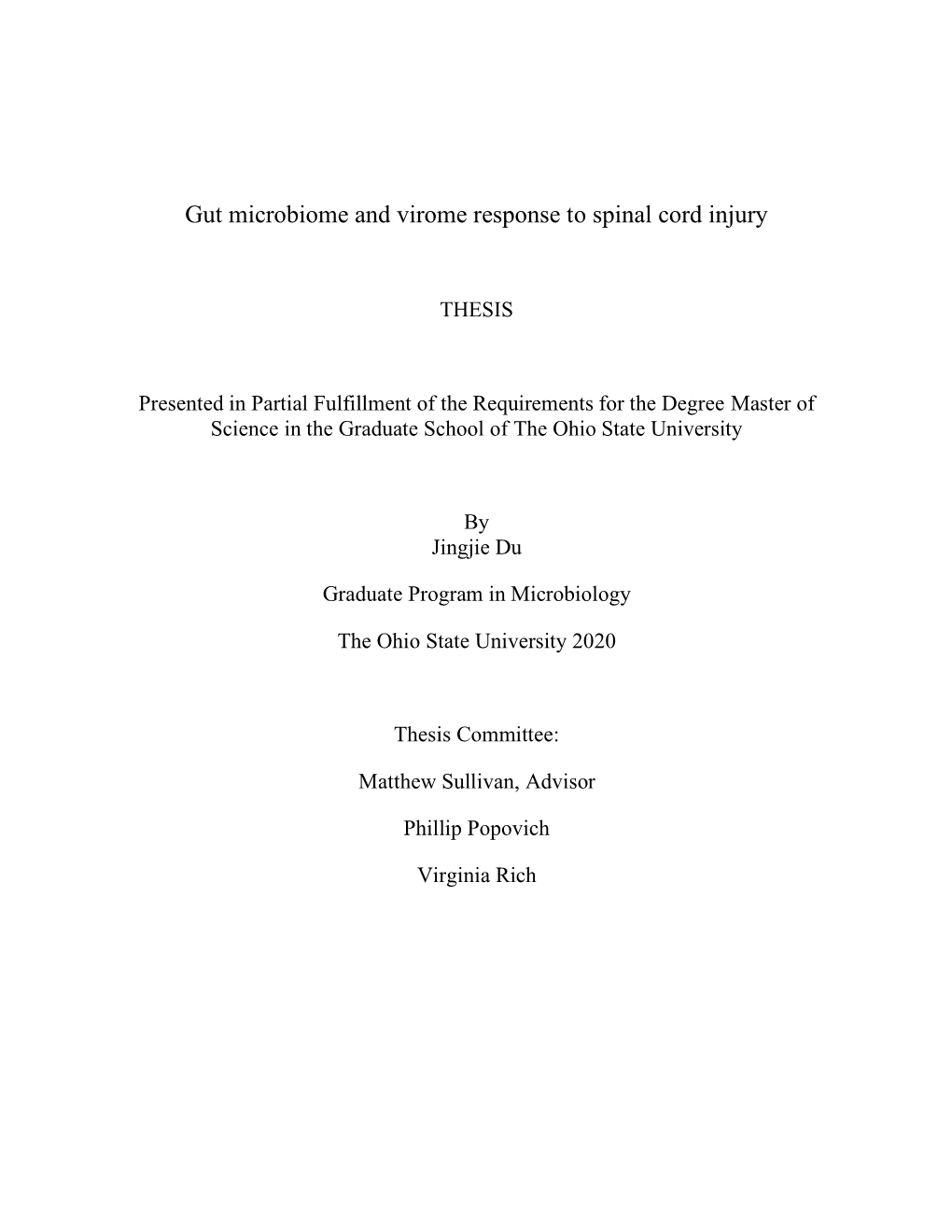 Gut Microbiome and Virome Response to Spinal Cord Injury