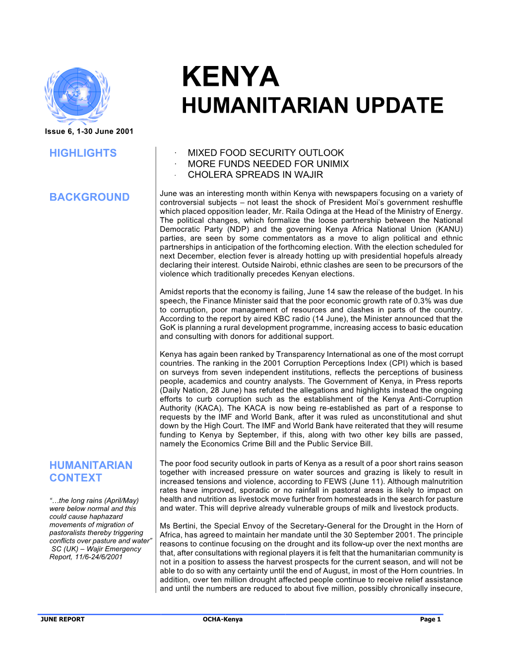Kenya Humanitarian Update