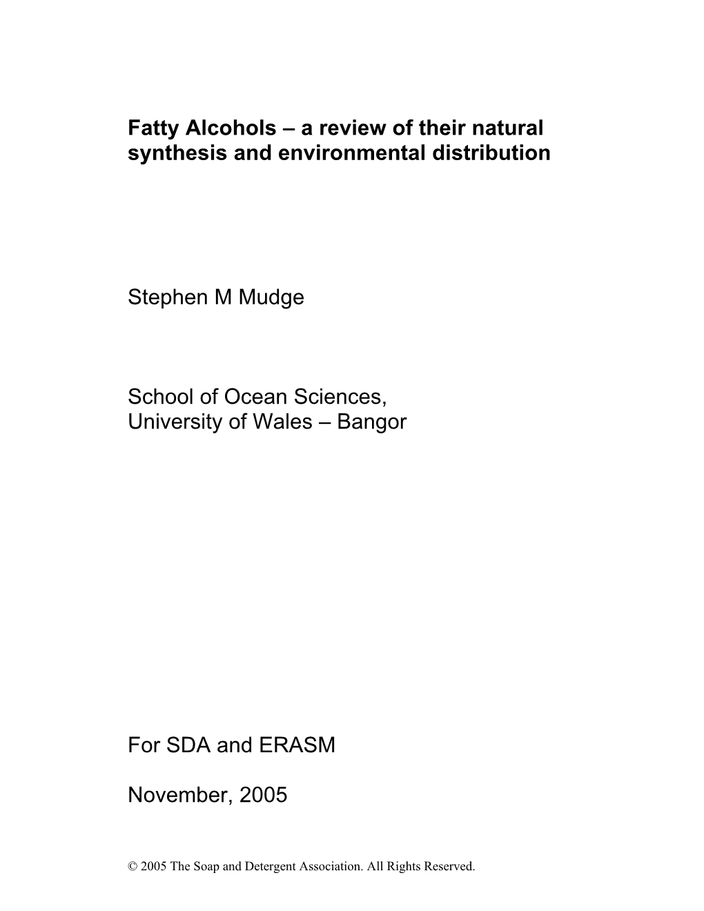 Fatty Alcohols – a Review of Their Natural Synthesis and Environmental Distribution