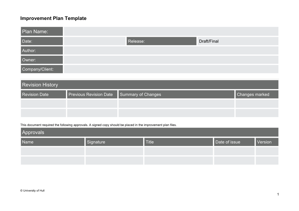 Improvement Plan Template