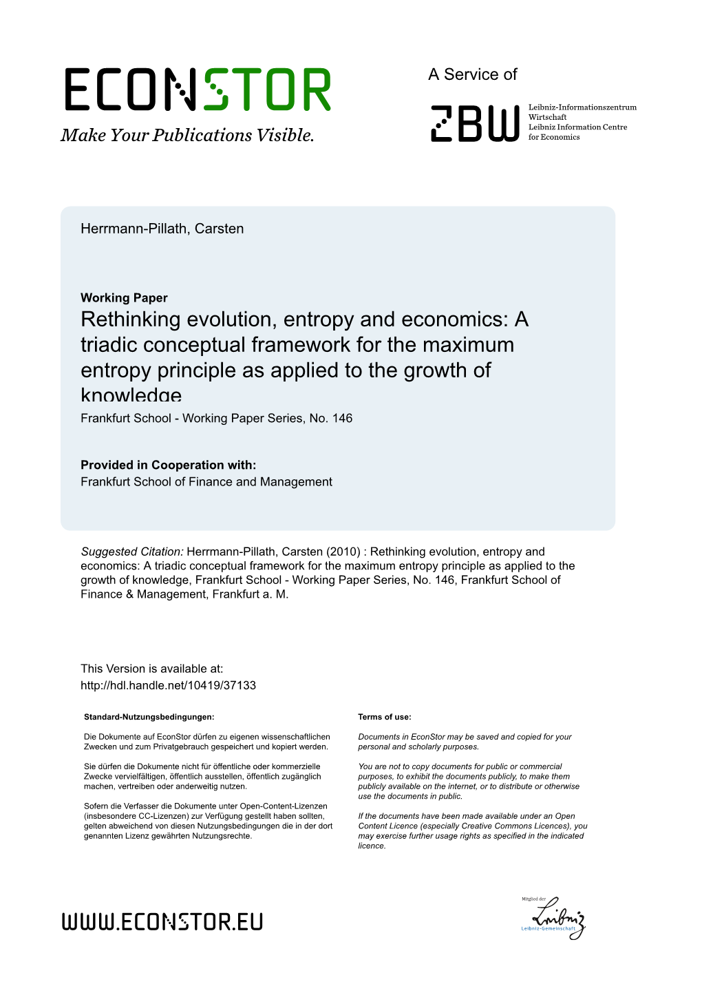 Rethinking Evolution, Entropy and Economics: a Triadic Conceptual