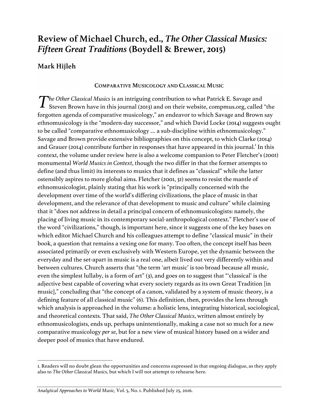 Review of Michael Church, Ed., the Other Classical Musics: Fifteen Great Traditions (Boydell & Brewer, 2015)