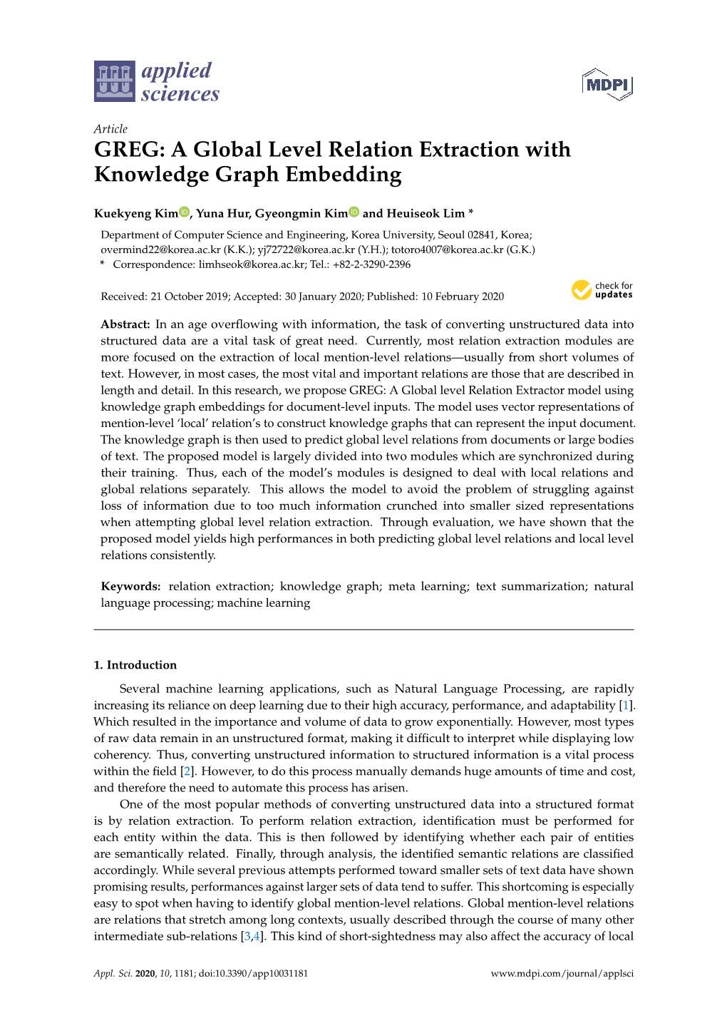 A Global Level Relation Extraction with Knowledge Graph Embedding