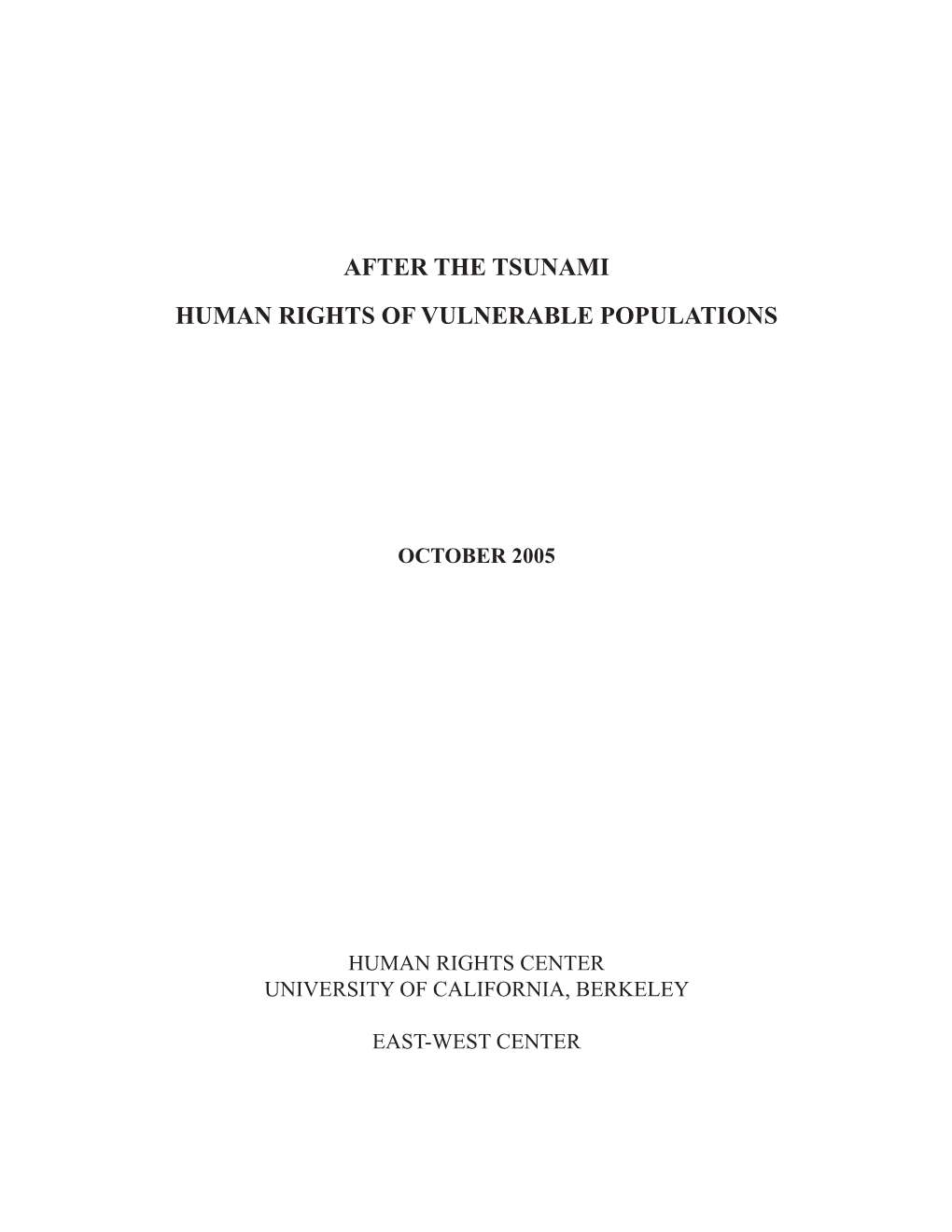 After the Tsunami Human Rights of Vulnerable Populations