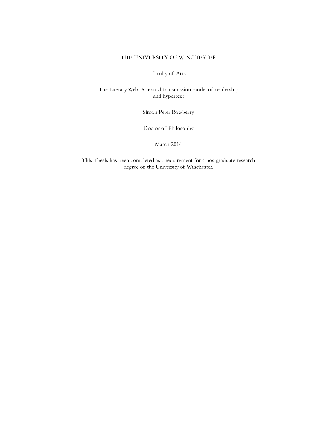 A Textual Transmission Model of Readership and Hypertext Simon Pe