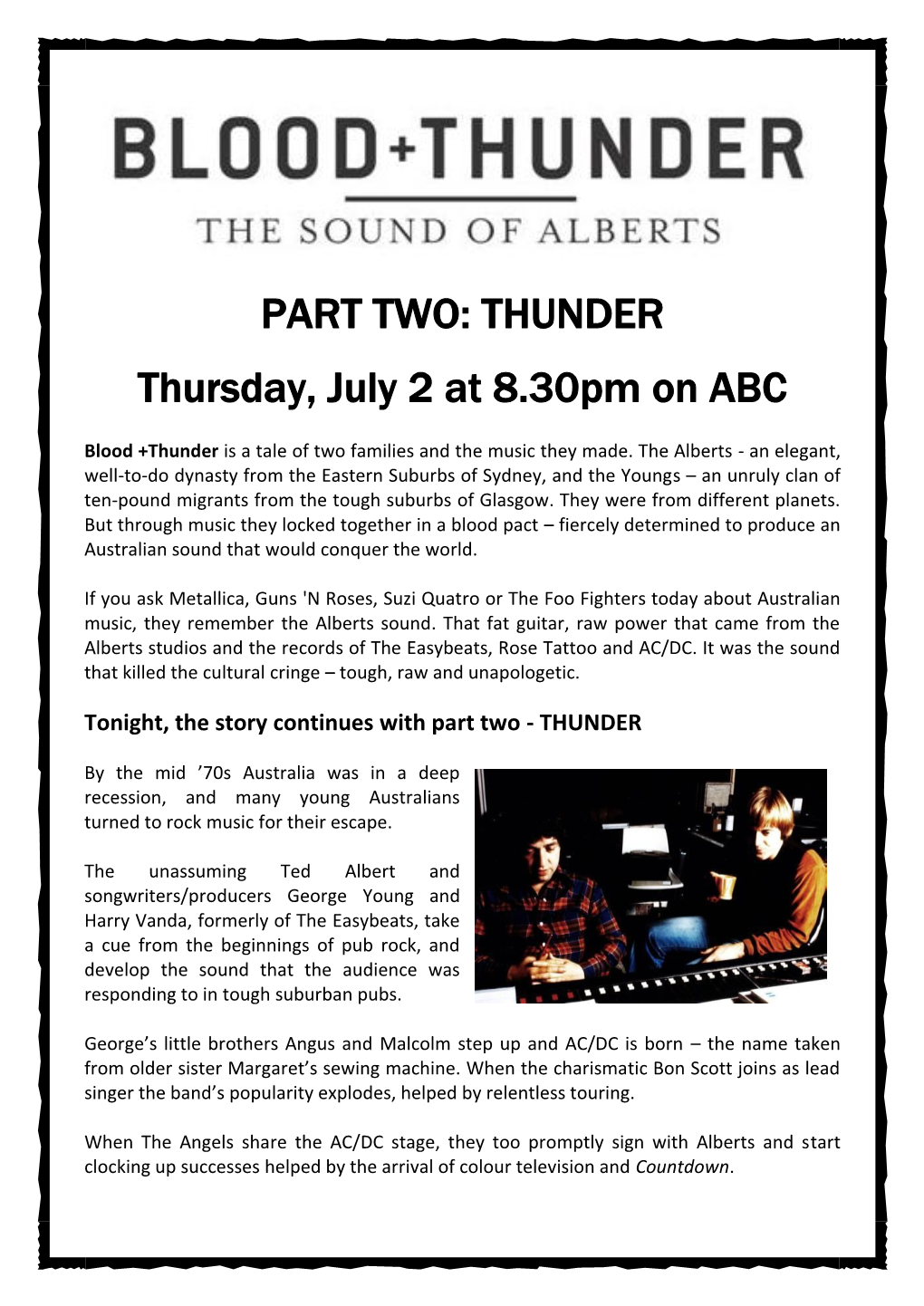 PART TWO: THUNDER Thursday, July 2 at 8.30Pm On