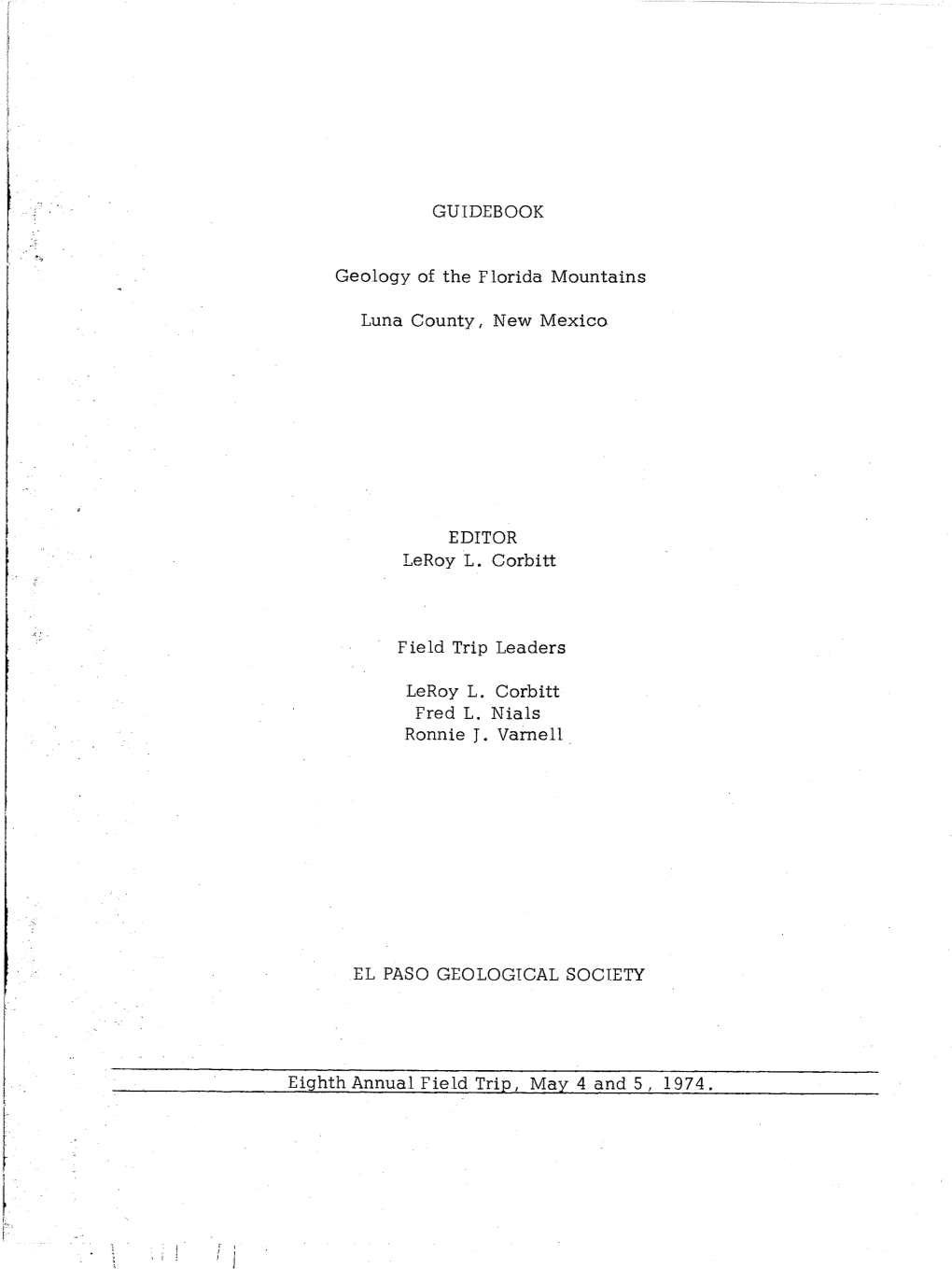 Geology of the Florida Mountains, Luna County, New Mexico