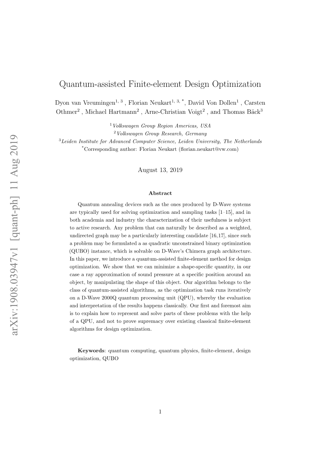 Quantum-Assisted Finite-Element Design Optimization