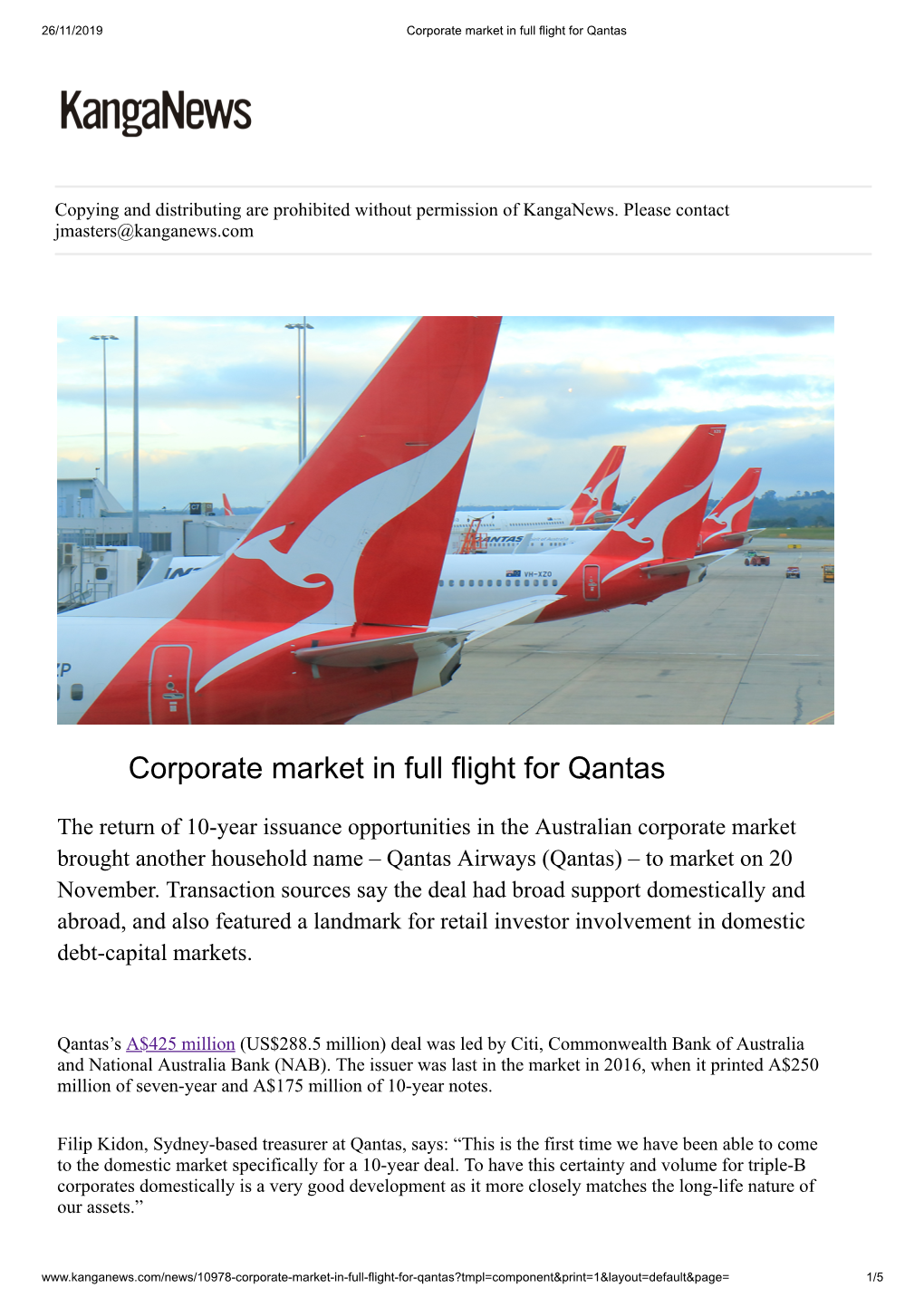 Corporate Market in Full Flight for Qantas