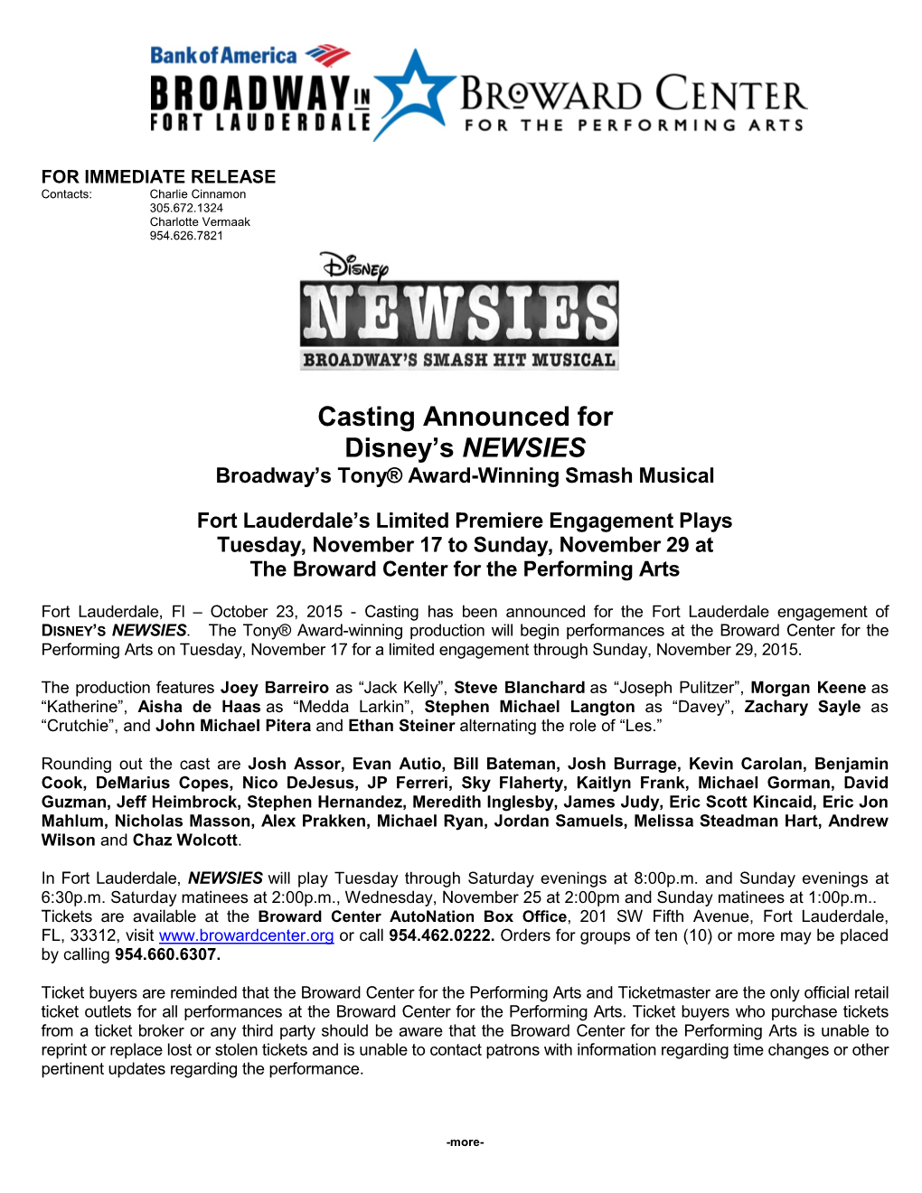 Casting Announced for Disney's NEWSIES