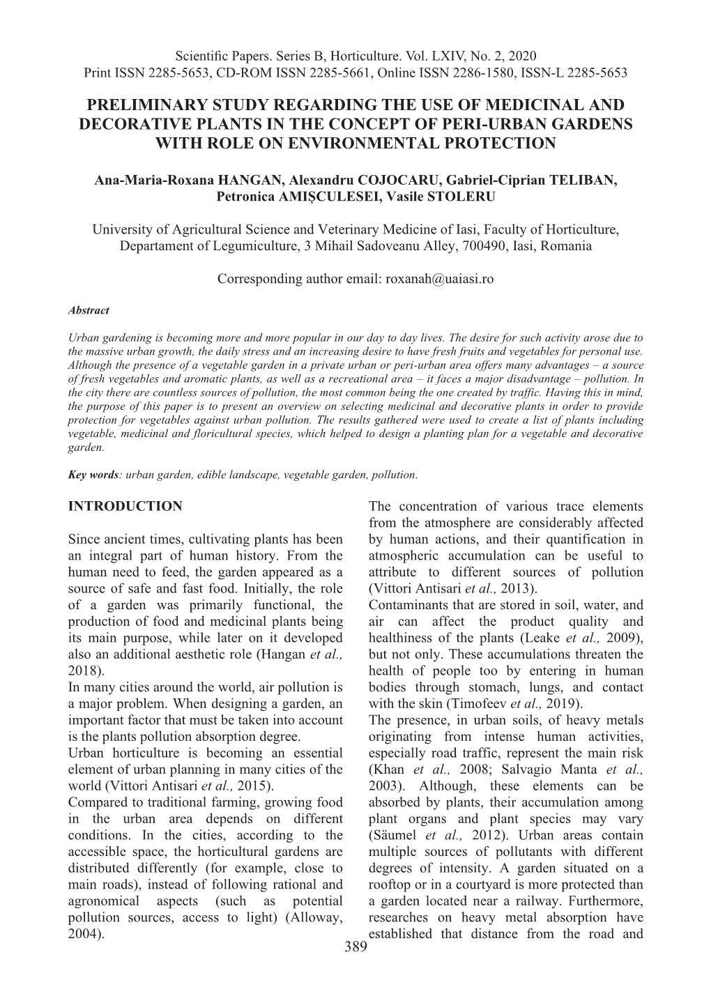 Preliminary Study Regarding the Use of Medicinal and Decorative Plants in the Concept of Peri-Urban Gardens with Role on Environmental Protection